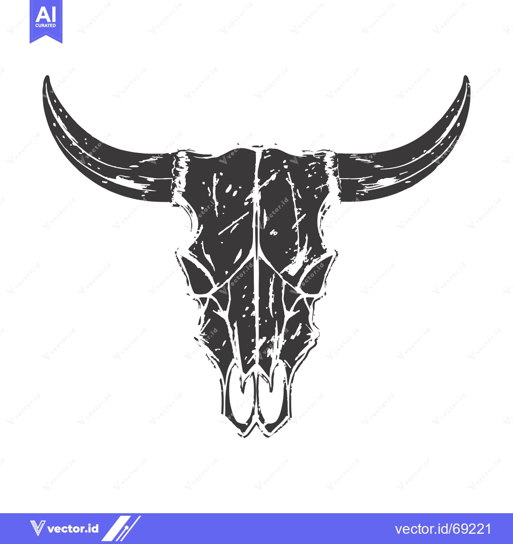 Premium Vector dari A Black and White Silhouetted Grunge Bull Skull