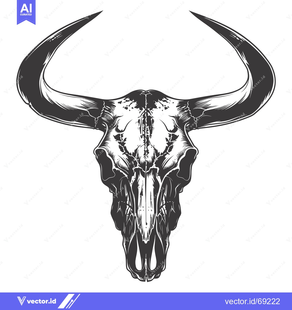 Premium Vector of Detailed Illustration of a Bull Skull with Large Horns