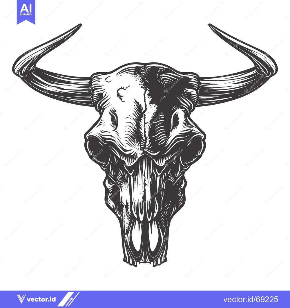 Premium Vector dari Detailed Illustration of a Bull Skull with Long Curved Horns
