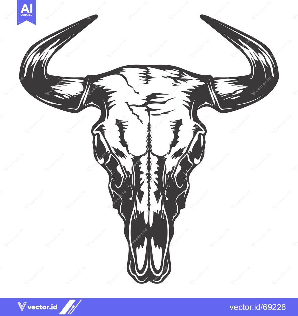 Premium Vector of Vintage Illustration of a Detailed Bull Skull