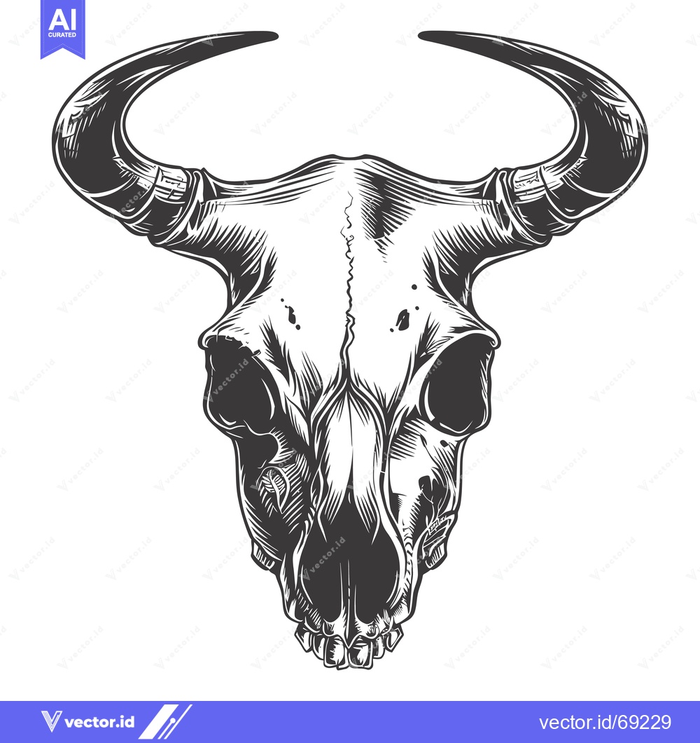 Premium Vector dari A Detailed Line Art Illustration of a Bull Skull