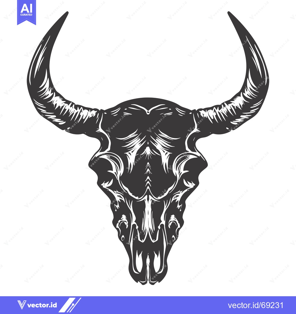 Premium Vector of Detailed Black and White Illustration of a Bull Skull