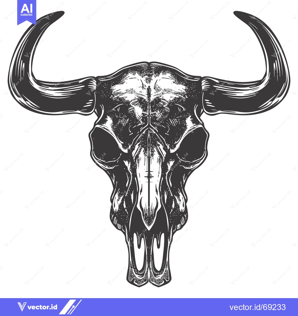 Premium Vector of Detailed Illustration of a Bull Skull with Large Horns