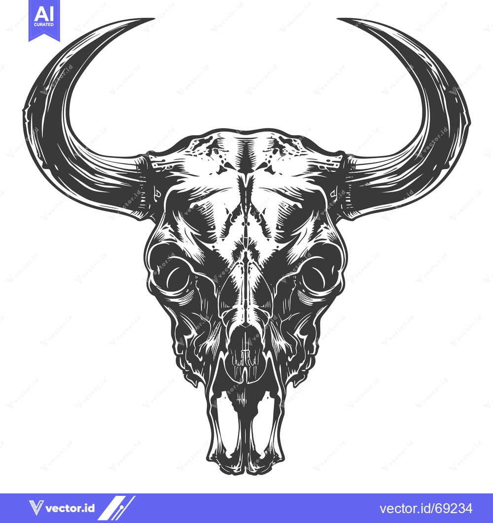 Premium Vector dari Detailed Line Art Illustration of a Bull Skull with Large Horns