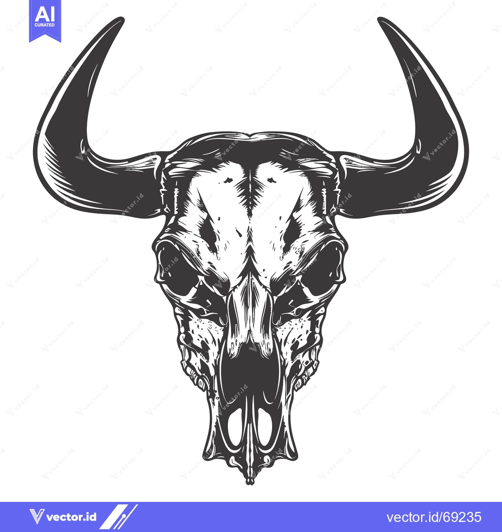 Premium Vector dari A detailed illustration of a bull skull with large horns