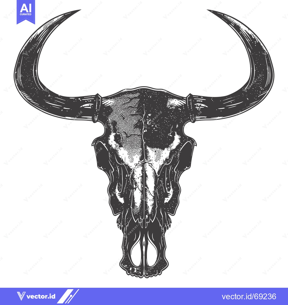 Premium Vector of Detailed Grunge Illustration of a Bull Skull