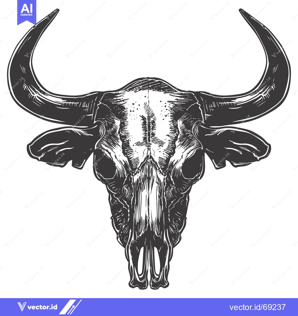 Premium Vector of Detailed Black and White Illustration of a Bull Skull
