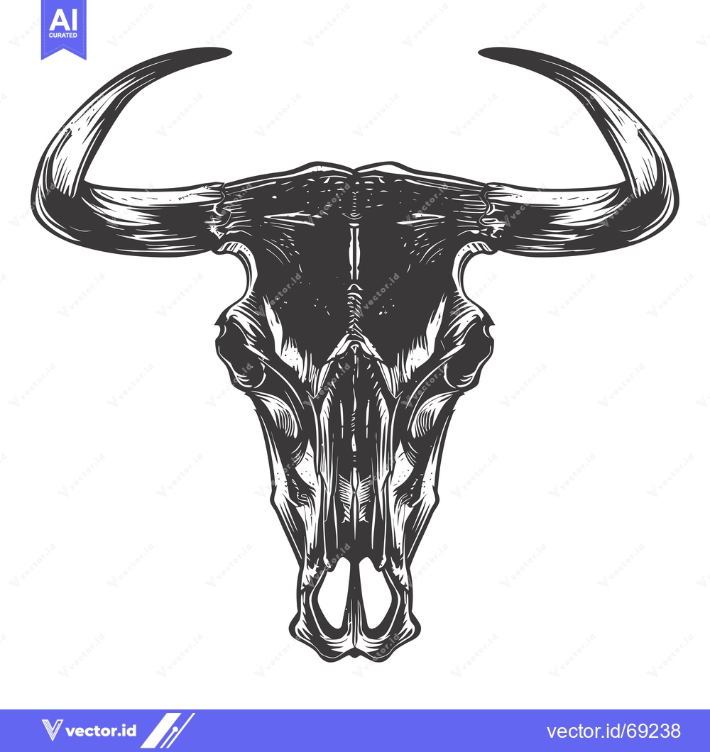 Premium Vector dari Detailed Black and White Illustration of a Bull Skull