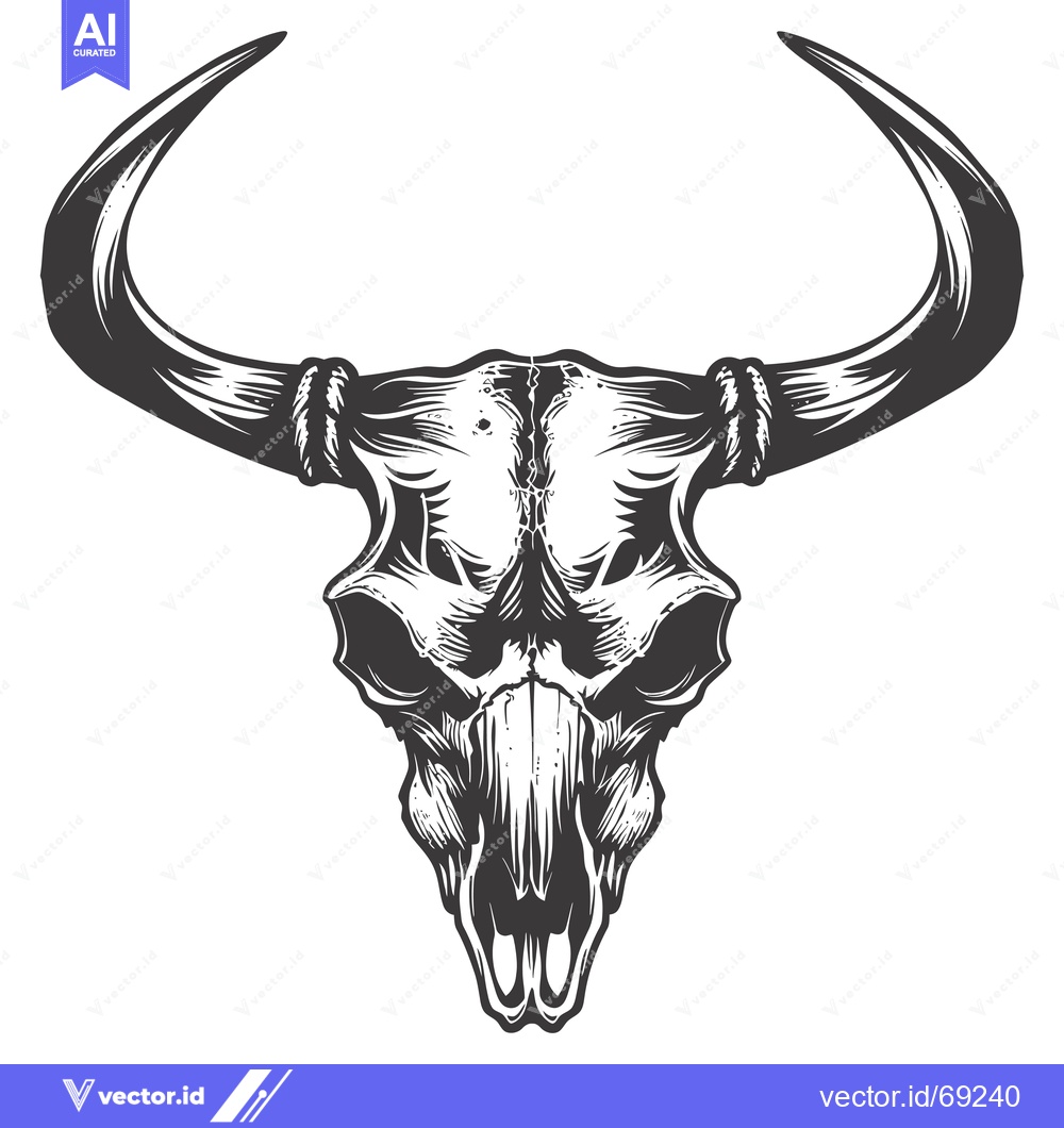 Premium Vector of Detailed Illustration of a Bull Skull with Curved Horns