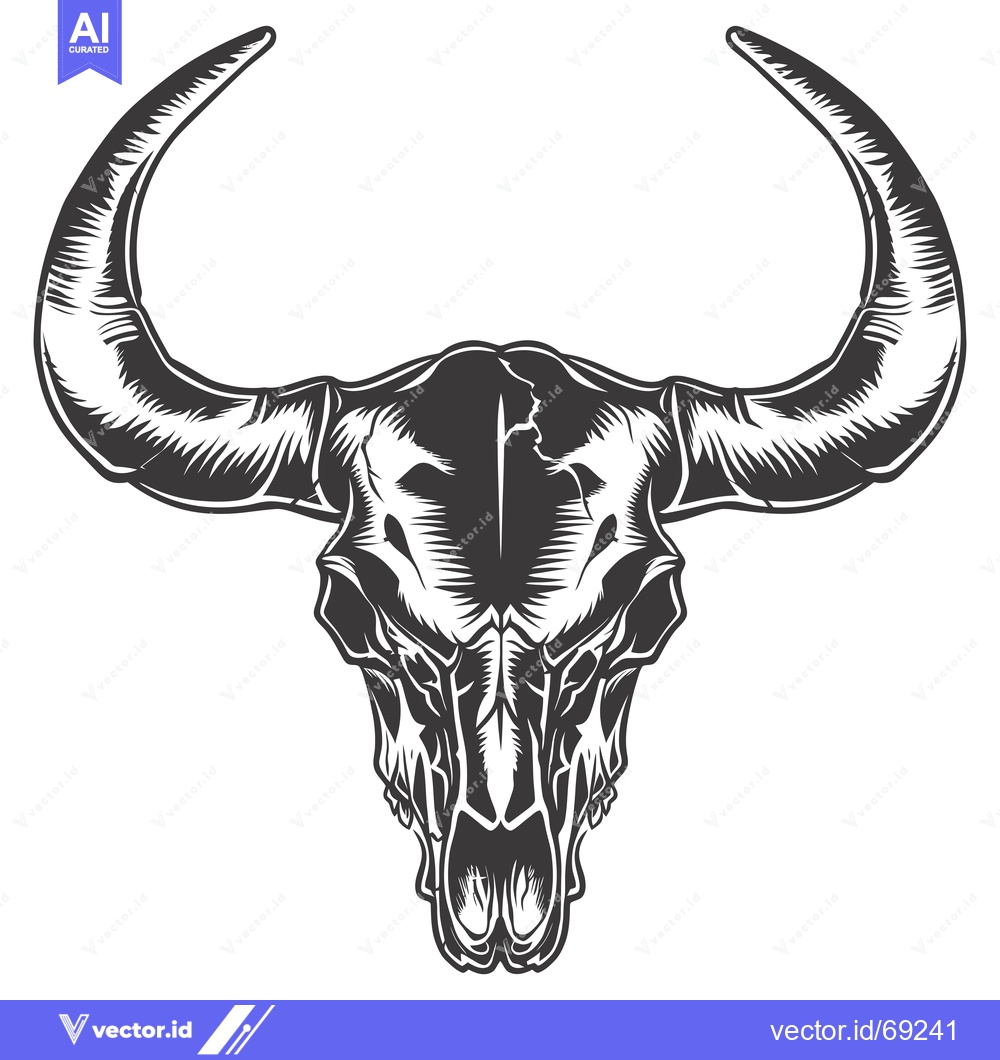 Premium Vector of A detailed illustration of a bull skull with large horns.