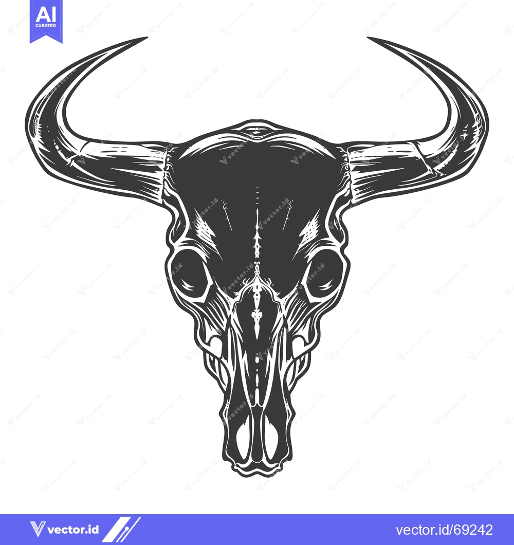 Premium Vector dari Detailed Black and White Illustration of a Bull Skull