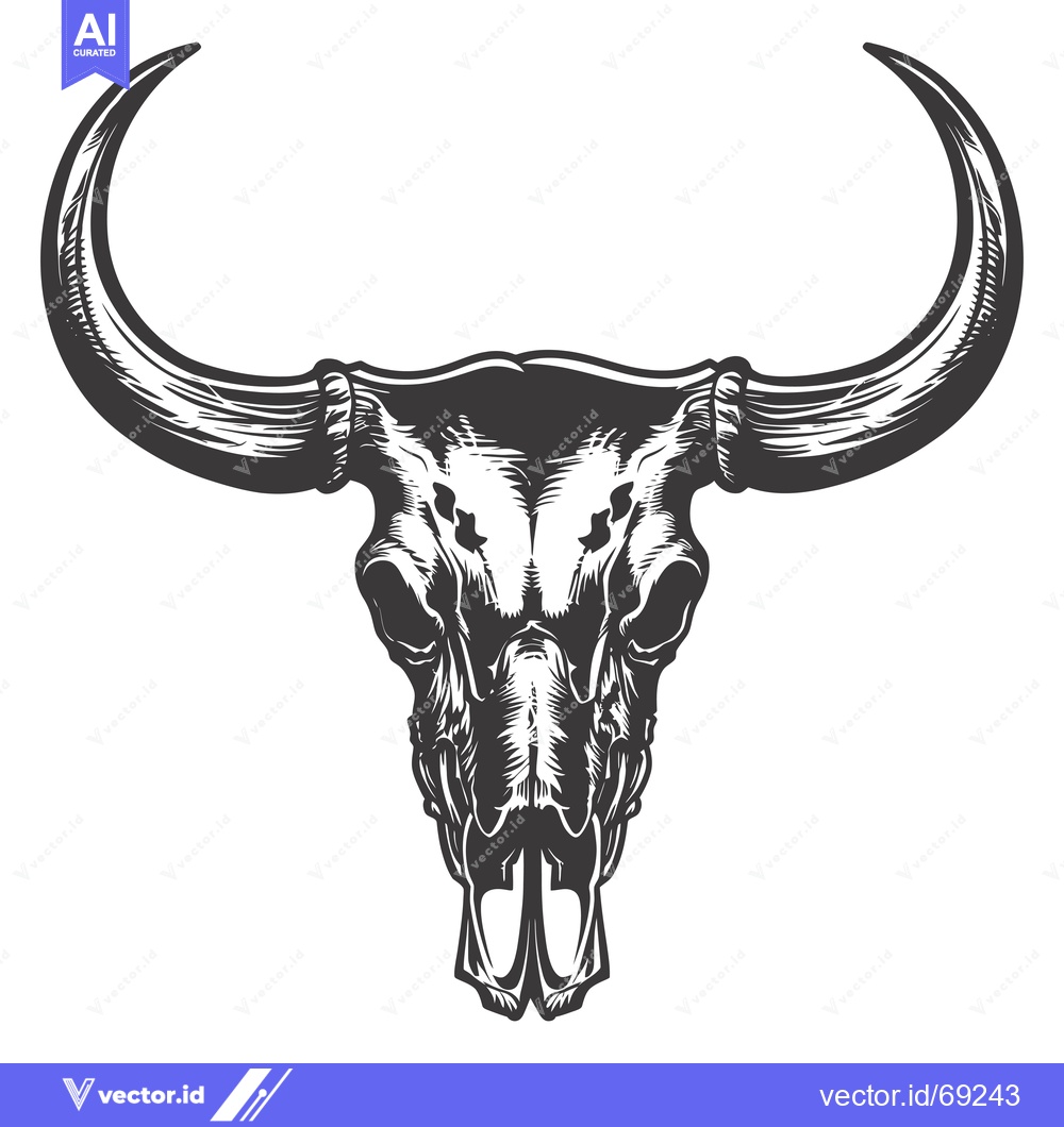 Premium Vector dari Detailed Illustration of a Bull Skull with Curved Horns