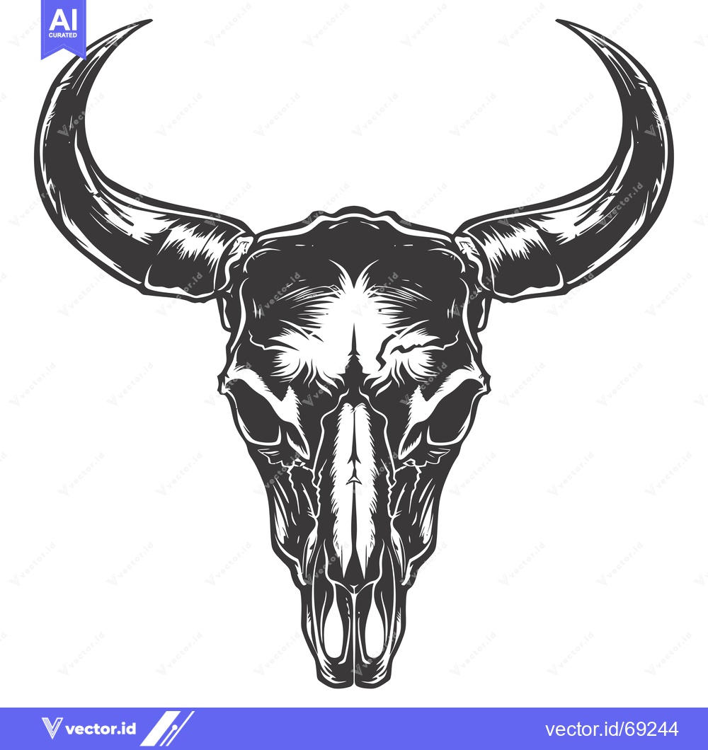Premium Vector of Detailed illustration of a bull's skull with large horns