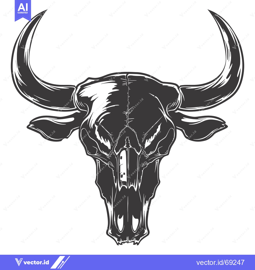 Premium Vector of A Detailed Illustration of a Bull Skull with Large Horns