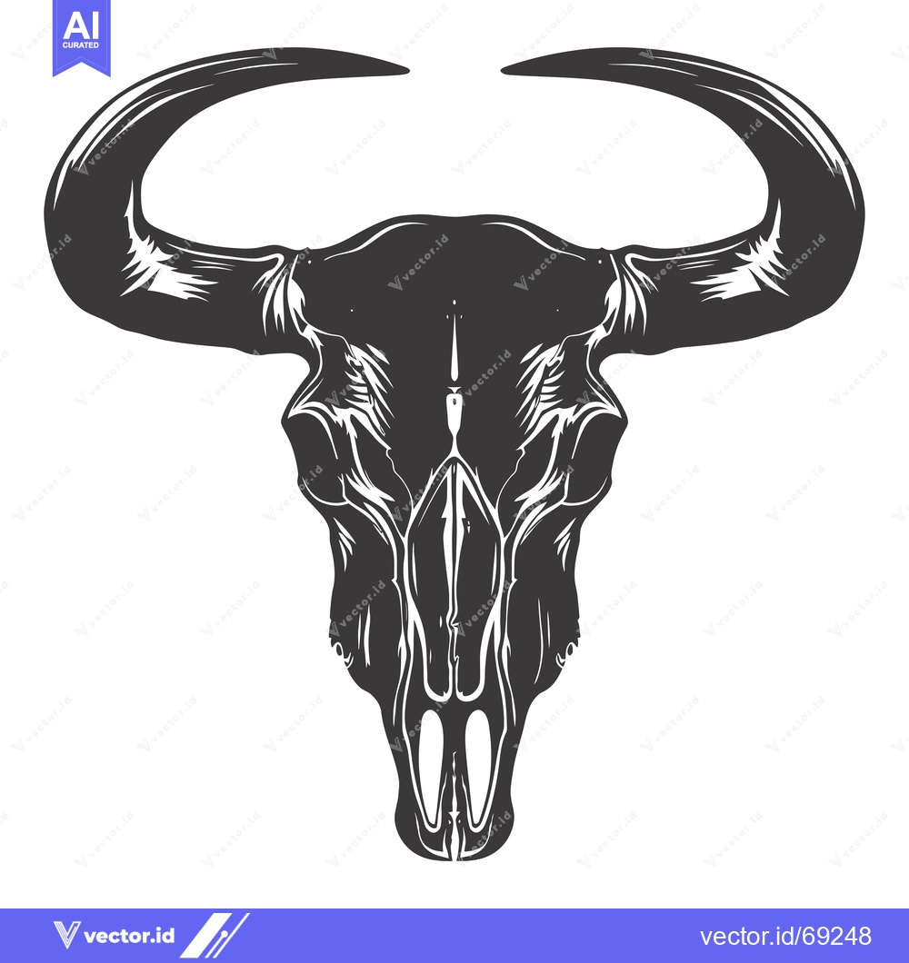 Premium Vector dari A detailed black and white illustration of a bull's skull.