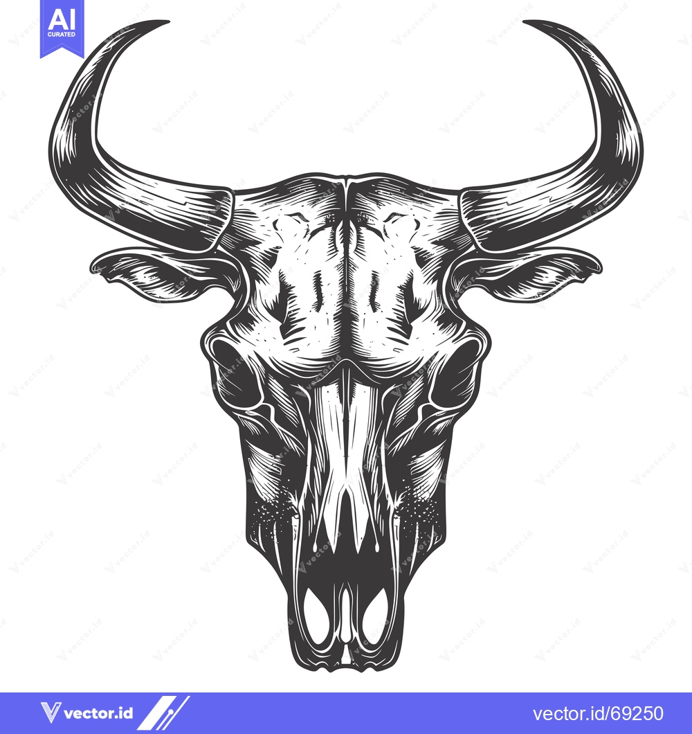 Premium Vector dari Detailed Black and White Illustration of a Bull Skull