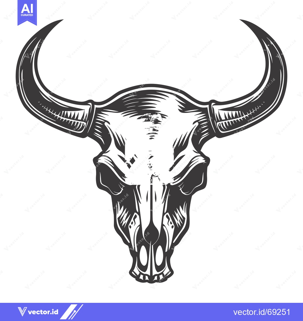 Premium Vector dari A Detailed Illustration of a Bull Skull with Large Horns
