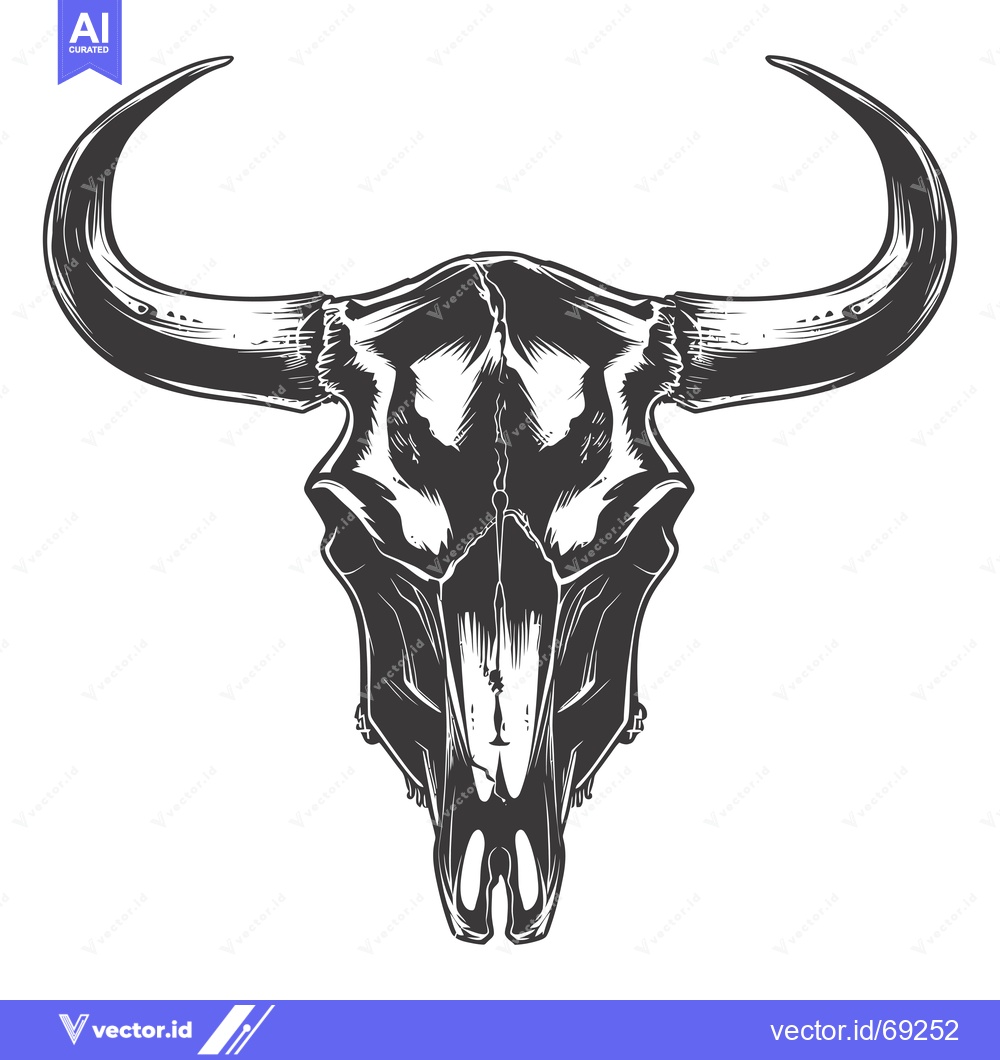 Premium Vector dari Detailed Black and White Illustration of a Bull Skull