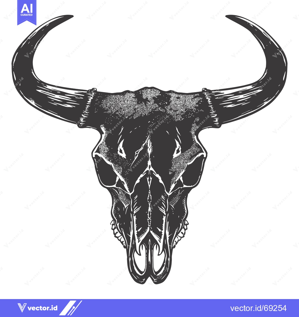 Premium Vector of Detailed Black and White Illustration of a Bull Skull