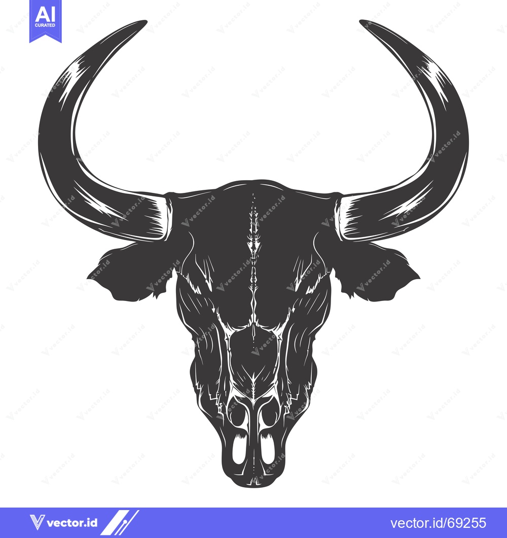 Premium Vector of A Detailed Illustration of a Bull Skull with Long, Curved Horns