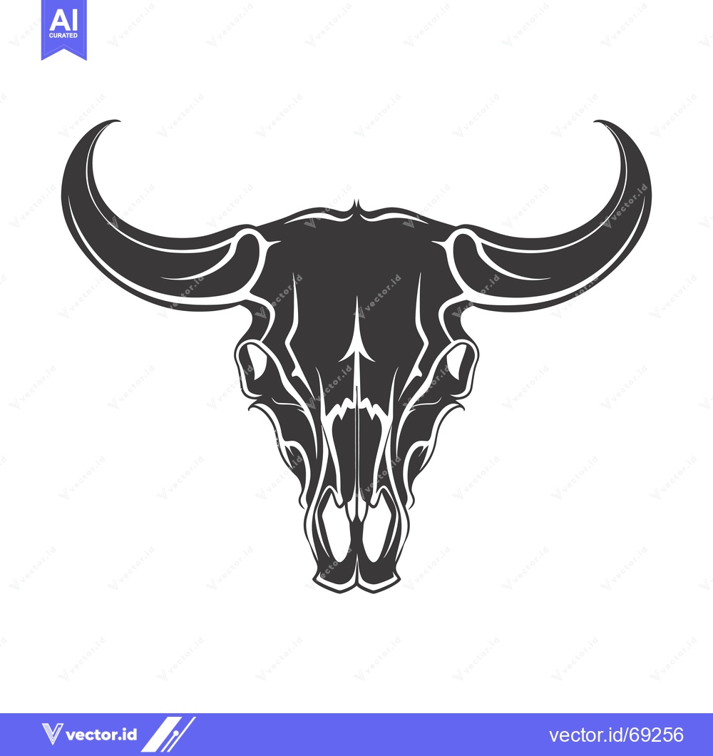 Premium Vector of Black and White Stylized Bull Skull Illustration