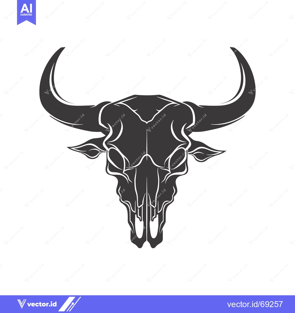 Premium Vector of Black and White Illustration of a Bull Skull