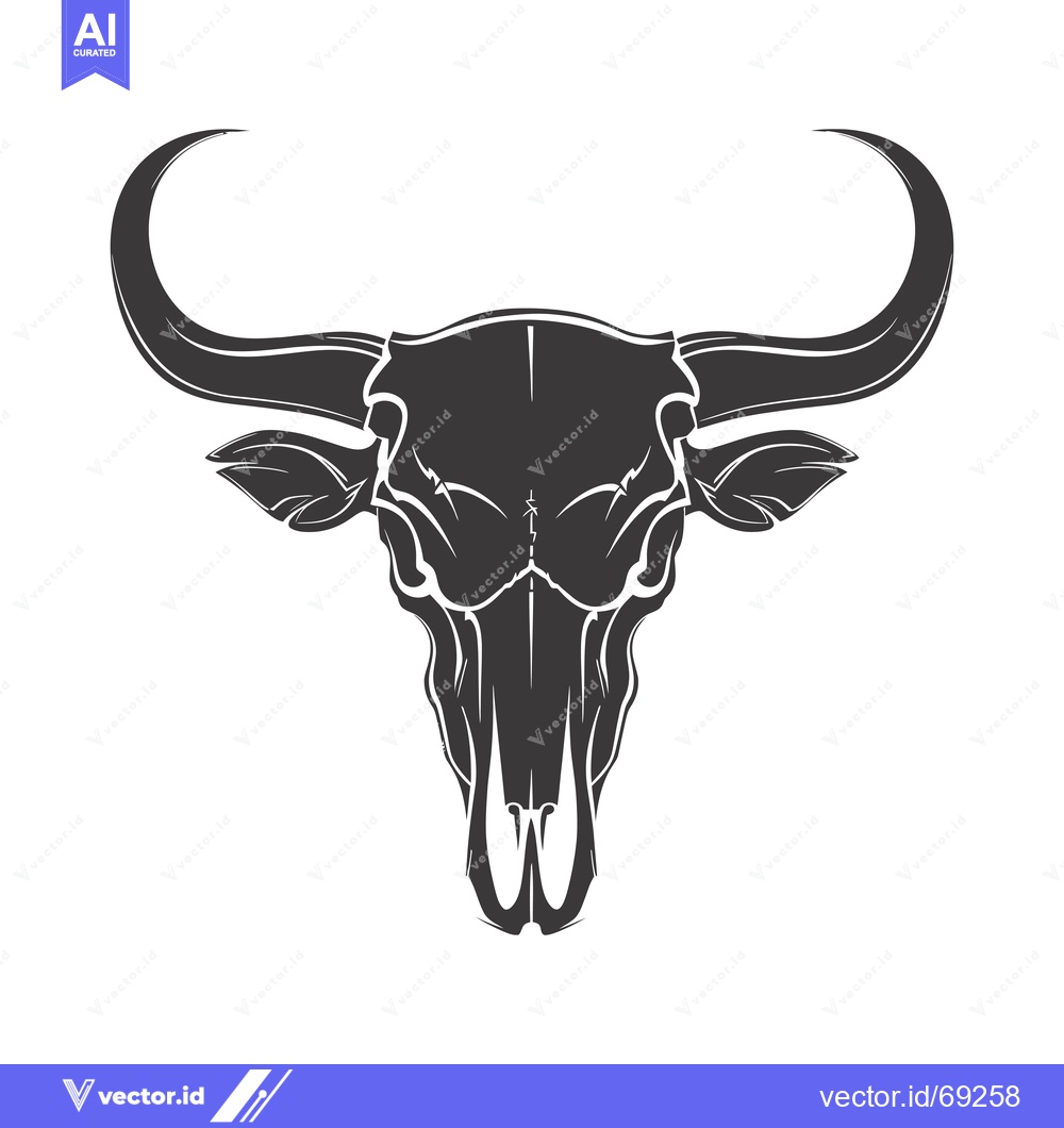 Premium Vector dari Stylized Black and White Bull Skull Illustration