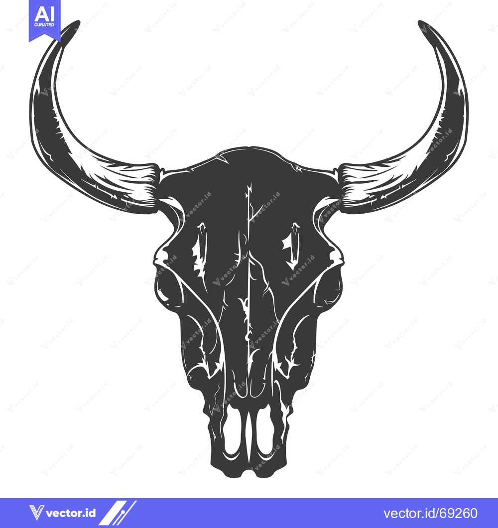 Premium Vector dari A Detailed Black and White Illustration of a Bull Skull