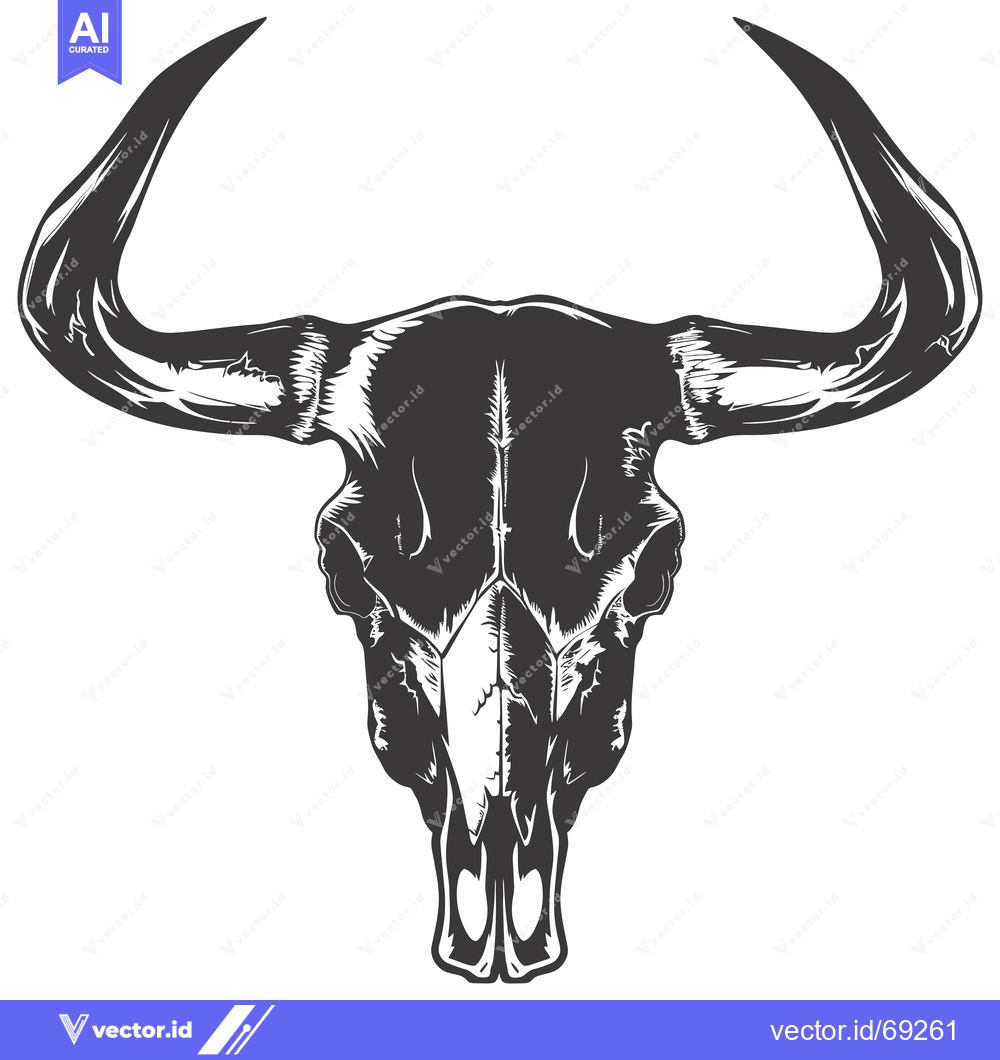 Premium Vector dari A Detailed Black and White Illustration of a Bull Skull