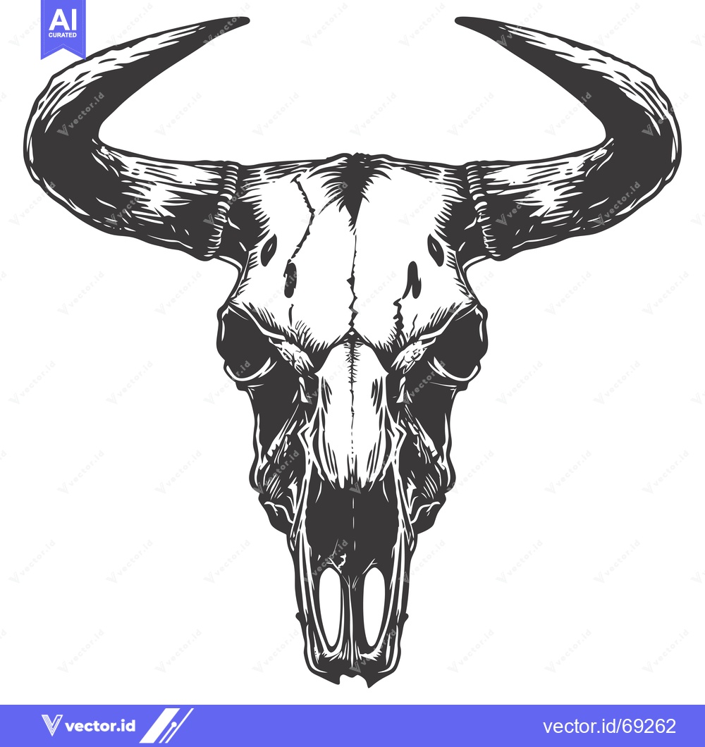 Premium Vector of A Detailed Illustration of a Bull Skull with Prominent Horns