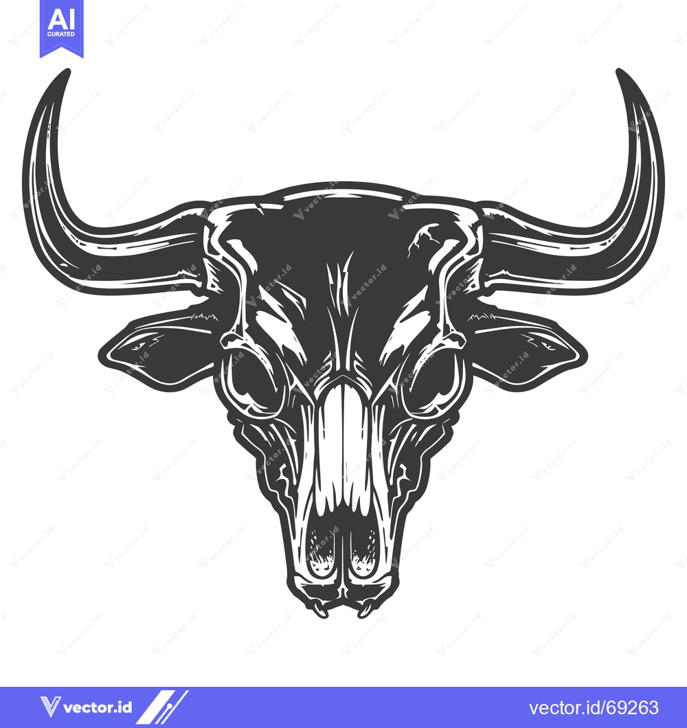 Premium Vector dari Detailed Illustration of a Bull Skull with Curved Horns