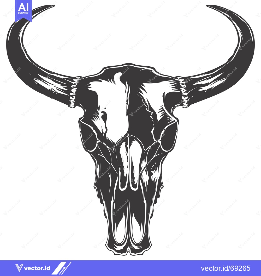 Premium Vector dari Detailed Black and White Illustration of a Bull Skull