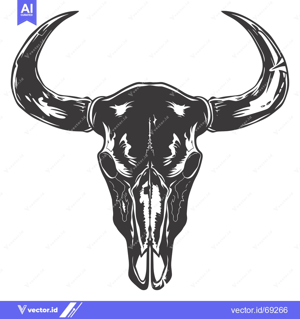 Premium Vector of A detailed black and white illustration of a bull skull