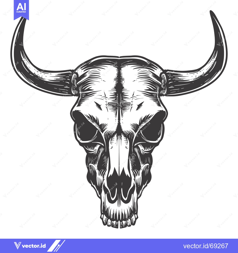 Premium Vector of Detailed Illustration of a Bull Skull with Long Horns