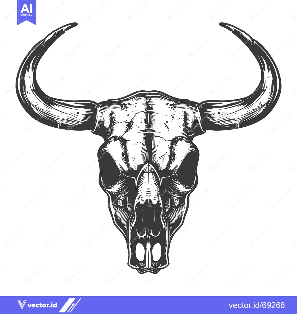 Premium Vector of Detailed Monochrome Illustration of a Bull Skull