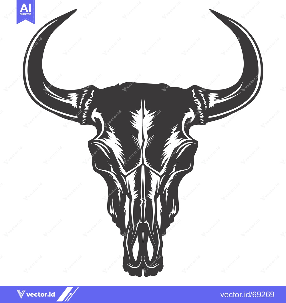 Premium Vector of Detailed Illustration of a Bull Skull with Curved Horns