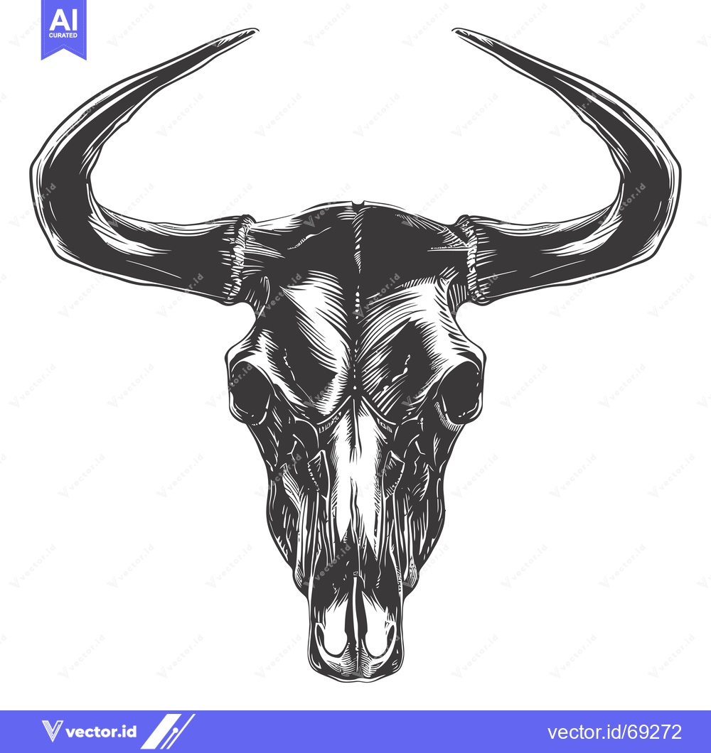 Premium Vector of Detailed Black and White Illustration of a Bull Skull