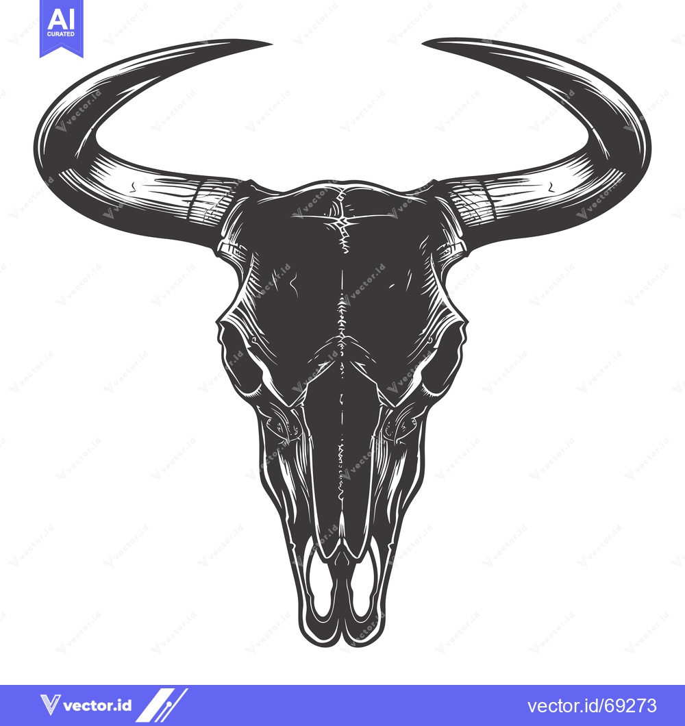 Premium Vector dari Detailed Black and White Illustration of a Bull Skull