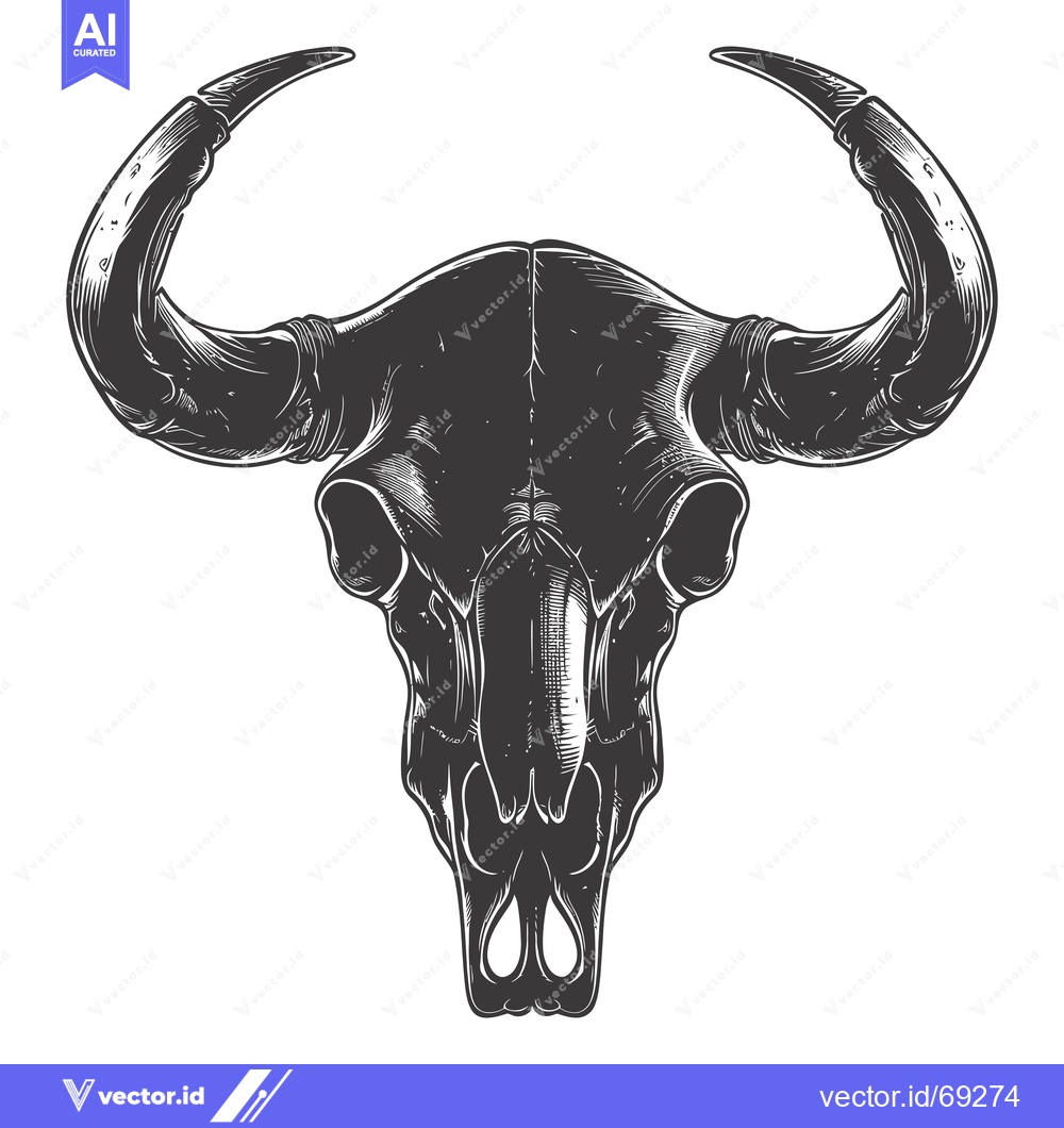 Premium Vector of Detailed Illustration of a Bull Skull with Curved Horns