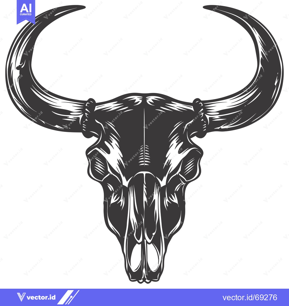 Premium Vector dari Detailed Illustration of a Bull Skull with Curved Horns