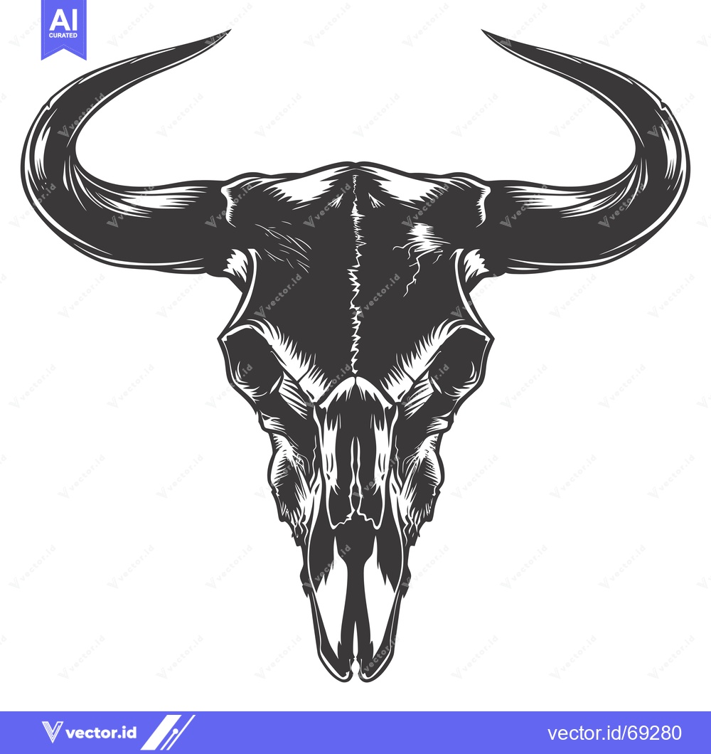 Premium Vector of A detailed illustration of a bull skull with horns
