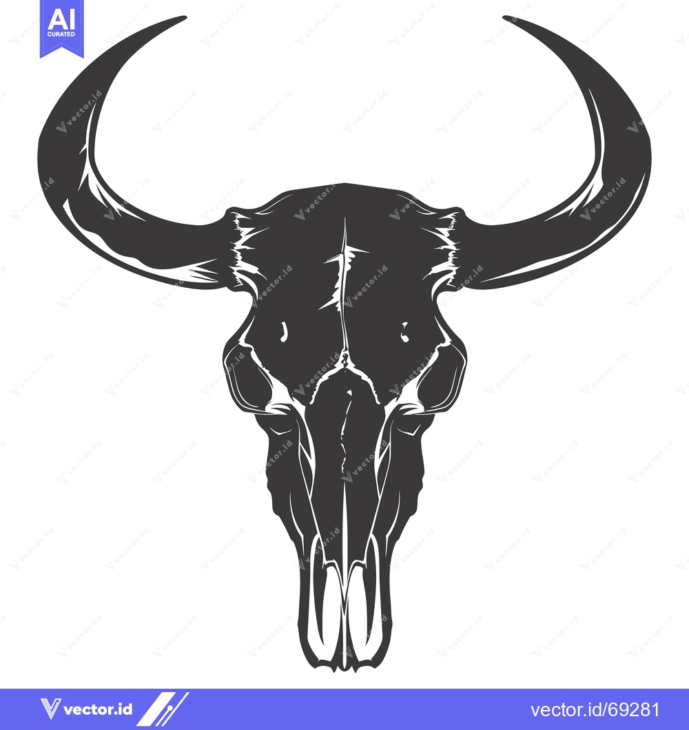 Premium Vector of A Detailed Silhouette of a Bull Skull with Horns