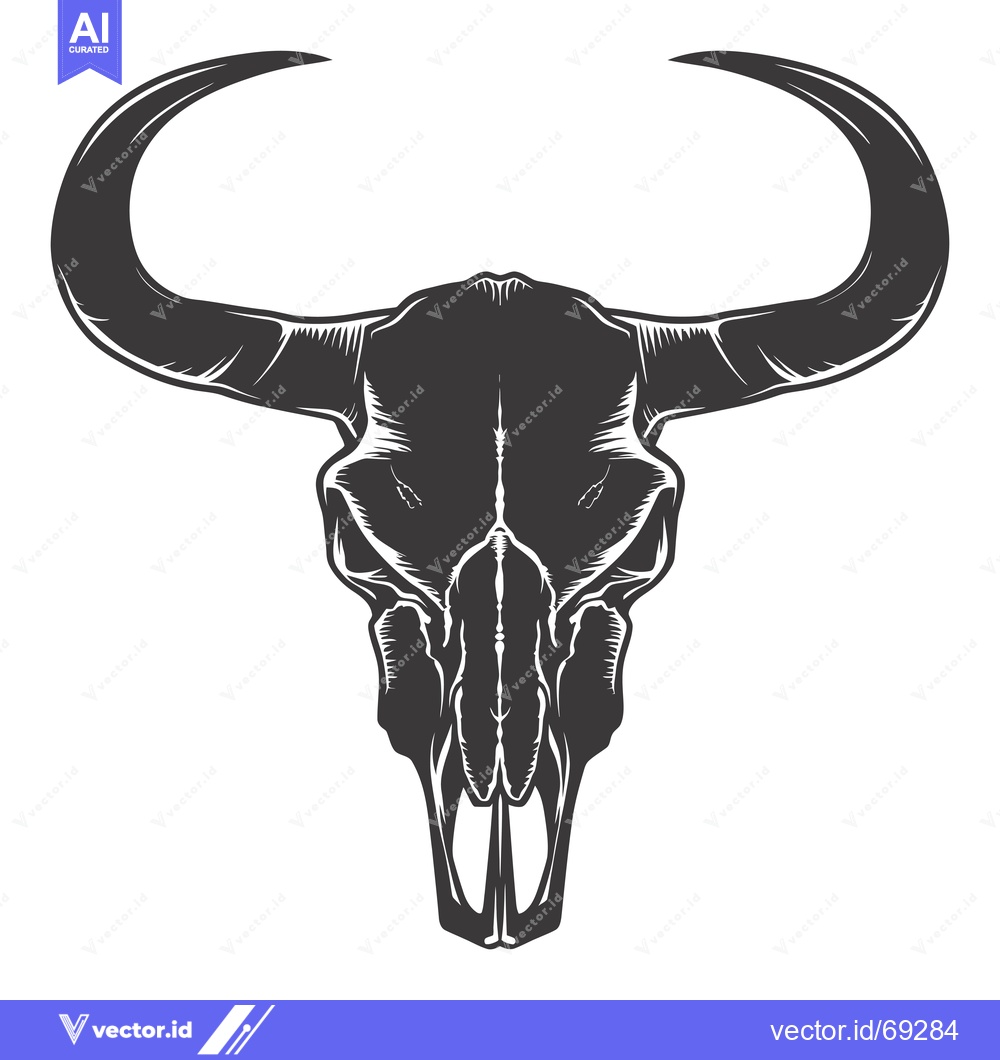 Premium Vector dari A detailed illustration of a black bull skull with large horns