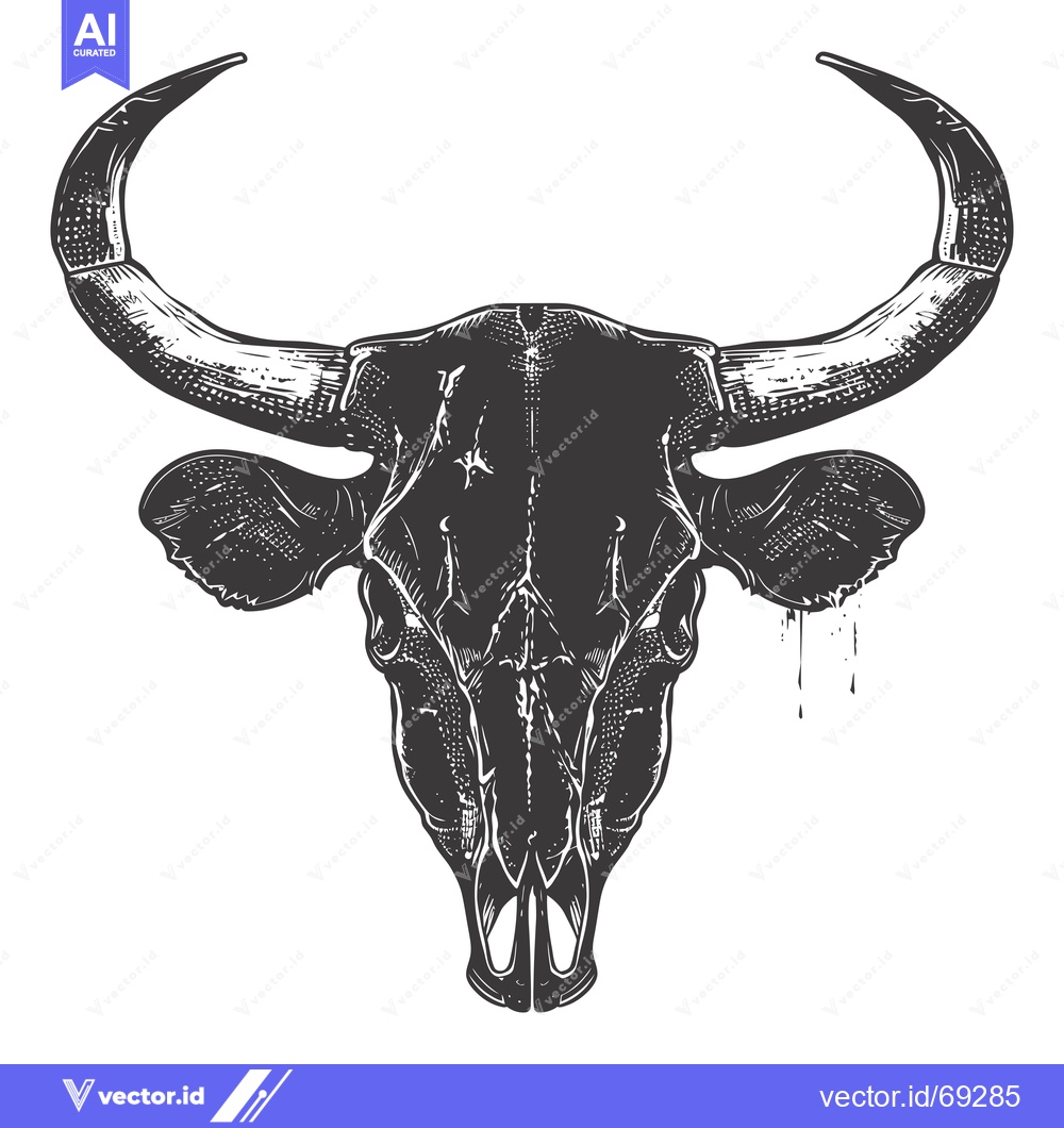 Premium Vector of A Detailed Illustration of a Bull Skull with Dripping Paint
