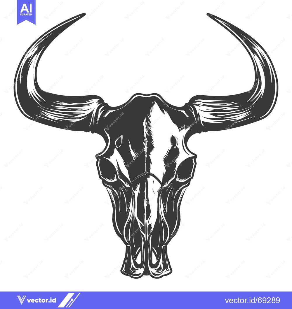 Premium Vector of A detailed black and white illustration of a bull skull