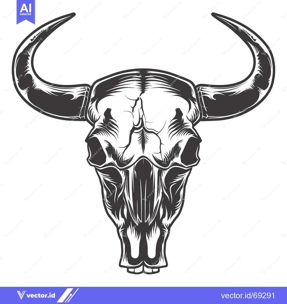 Premium Vector dari Detailed illustration of a monochrome bull skull with large horns