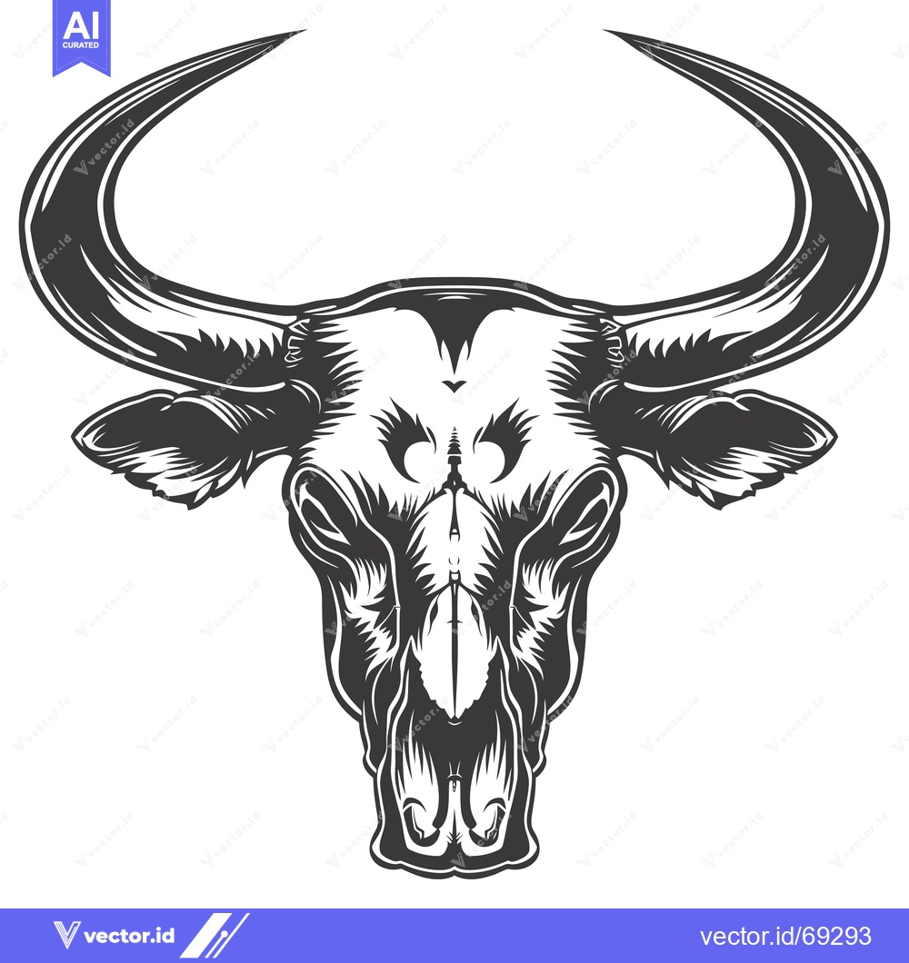 Premium Vector dari Monochrome Illustration of a Bull's Skull with Large Horns