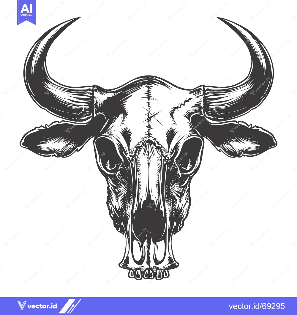 Premium Vector of Detailed Illustration of a Bull Skull with Large Horns