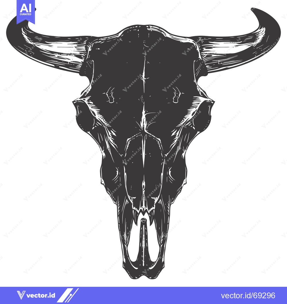 Premium Vector of A detailed, black and white illustration of a bull skull