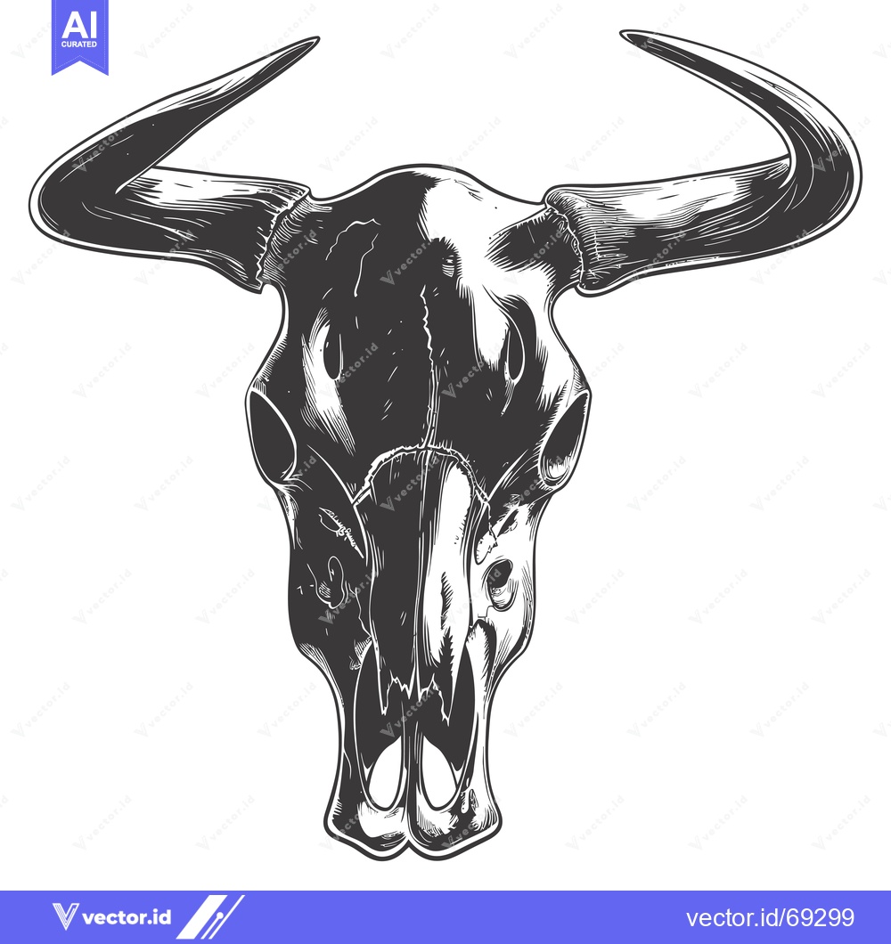 Premium Vector dari Detailed Illustration of a Bull Skull with Large Curved Horns